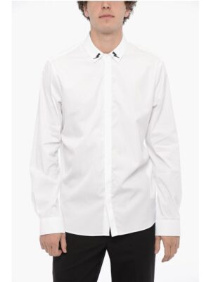 Neil Barrett Cotton Slim Fit Shirt with Thunderbolto Embroidery