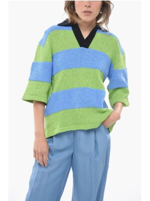 SUNNEI Two-Tone Crochet Sweater with Polo Neck