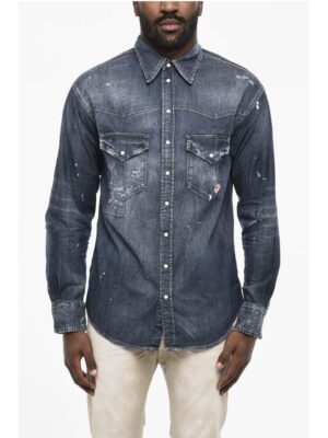 Dsquared² Bleached Effect LEAF WEST Denim Shirt