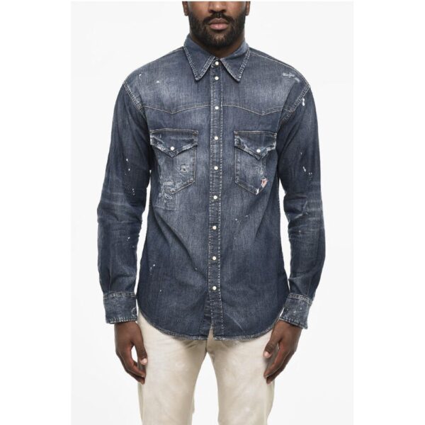 Dsquared² Bleached Effect LEAF WEST Denim Shirt
