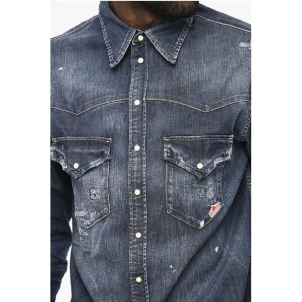 Dsquared² Bleached Effect LEAF WEST Denim Shirt - Image 3
