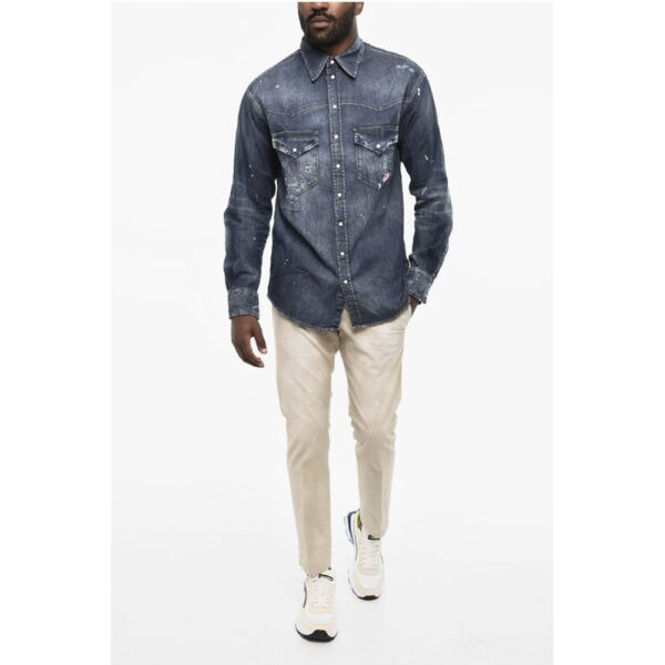 Dsquared² Bleached Effect LEAF WEST Denim Shirt - Image 4