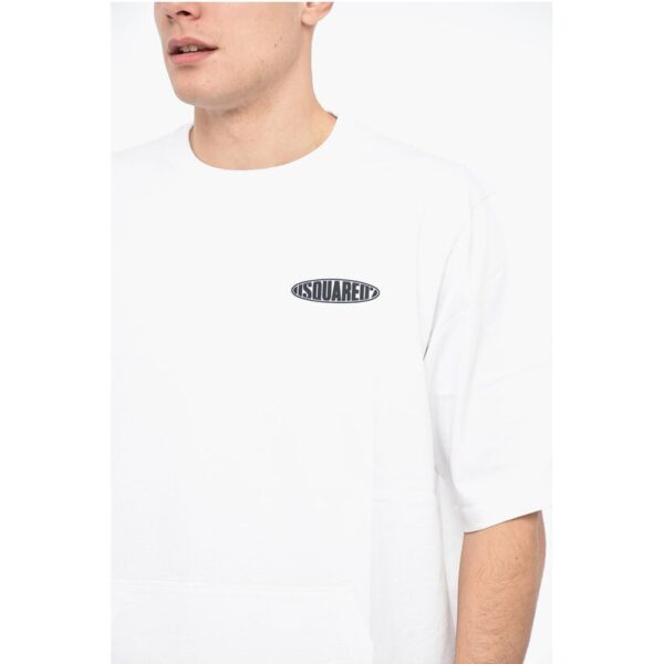 Dsquared² Crew Neck Cotton T-Shirt with Rubberised Logo and Maxipocket - Image 3