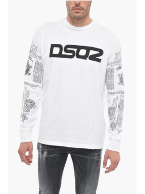 Dsquared² Crew Neck Cotton T-Shirt with Printed Sleeves