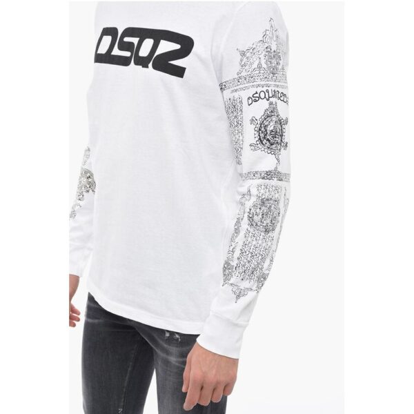 Dsquared² Crew Neck Cotton T-Shirt with Printed Sleeves - Image 3