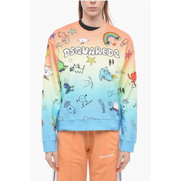 Dsquared² Crew Neck Degradè Cotton Printed Sweatshirt