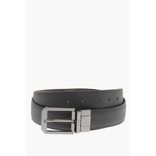 Ermenegildo Zegna Leather and Textured Leather Reversible Belt