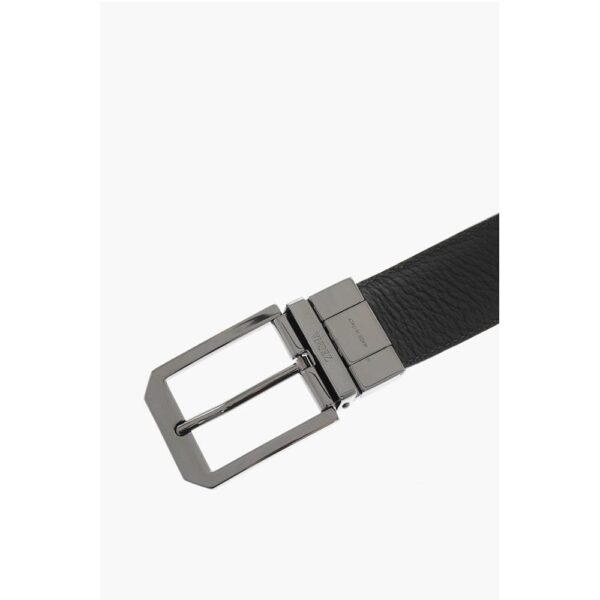 Ermenegildo Zegna Leather and Textured Leather Reversible Belt - Image 2