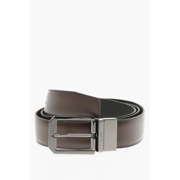 Ermenegildo Zegna Leather and Textured Leather Reversible Belt - Image 5