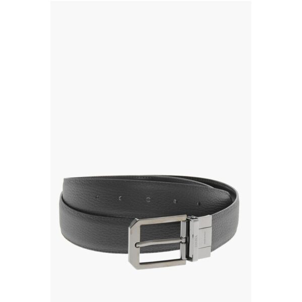 Ermenegildo Zegna Leather and Textured Leather Reversible Belt - Image 5