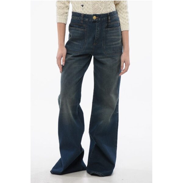 Balmain 4-Pocketed Flared Fit Denims with Jewel Button