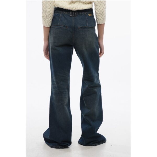 Balmain 4-Pocketed Flared Fit Denims with Jewel Button - Image 2