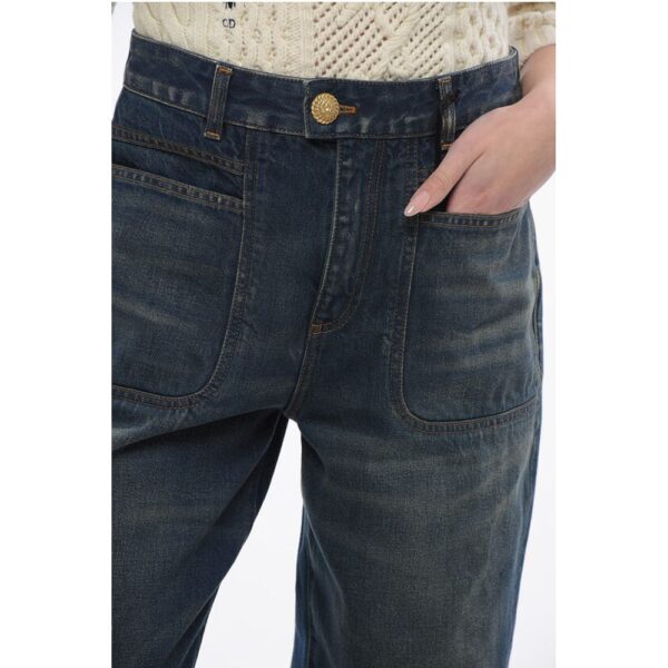 Balmain 4-Pocketed Flared Fit Denims with Jewel Button - Image 3