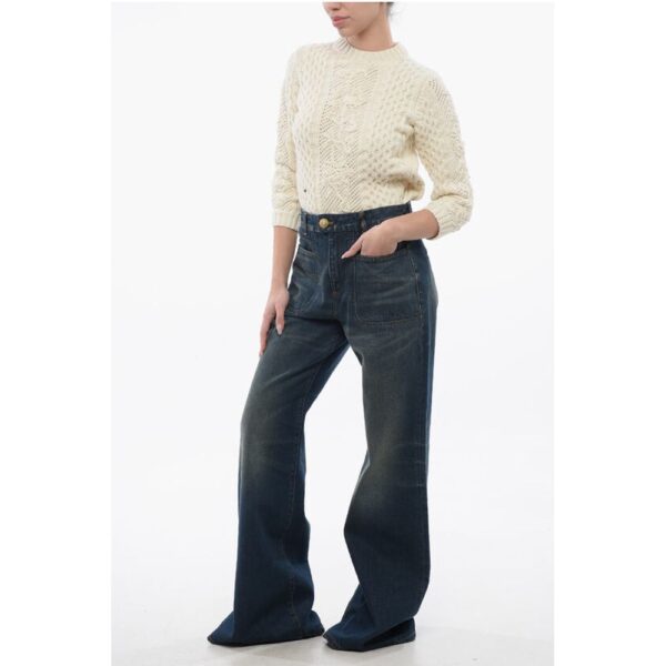Balmain 4-Pocketed Flared Fit Denims with Jewel Button - Image 4