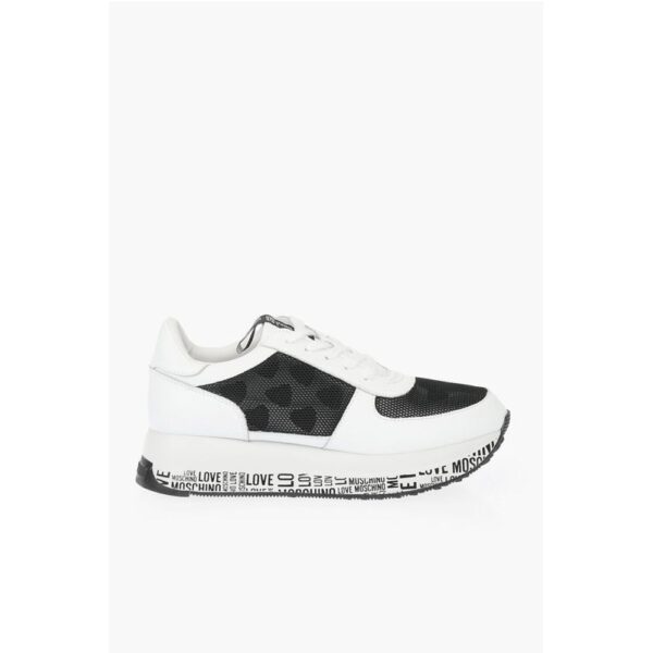 Moschino LOVE leather sneakers with mesh details and all over logo so - Image 3