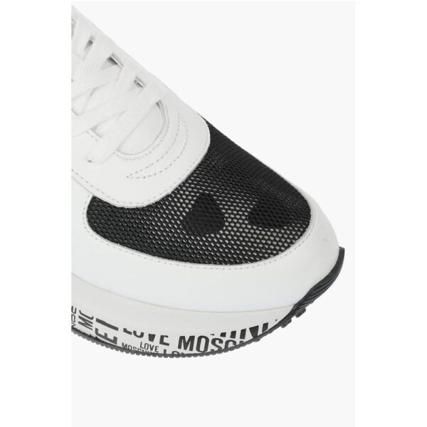 Moschino LOVE leather sneakers with mesh details and all over logo so - Image 4