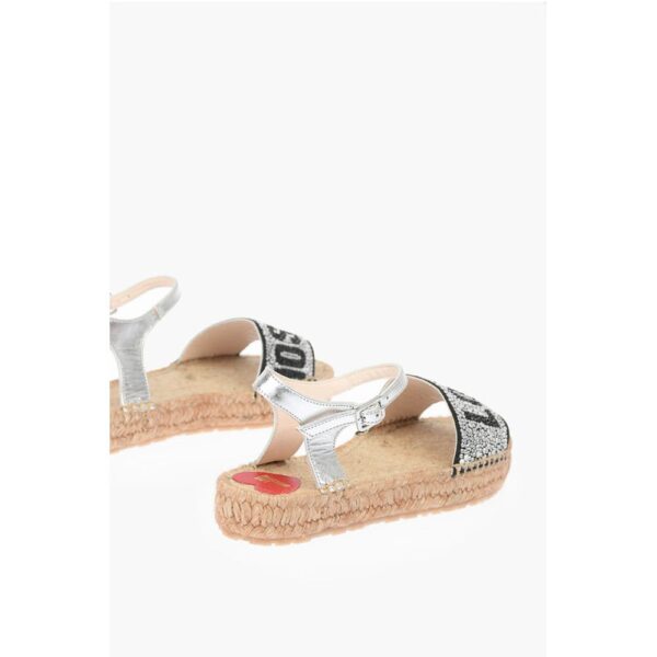 Moschino LOVE Laminated Leather Ankle Strap Sandals with Rhinestoned - Image 2