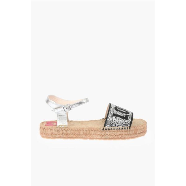 Moschino LOVE Laminated Leather Ankle Strap Sandals with Rhinestoned - Image 3