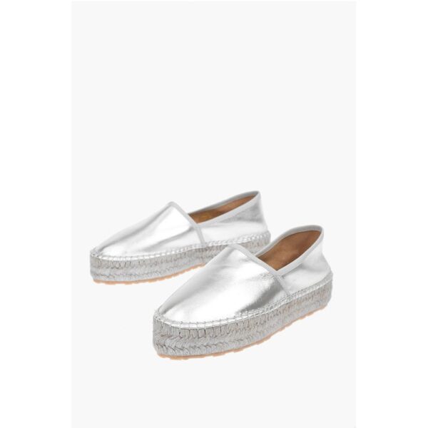 Moschino LOVE Laminated Leather Platform Espadrilles with Logo Engrav