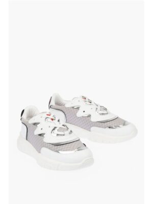 Moschino LOVE Leather and Fabric Sneakers RUNNING35 with Logoed Heart