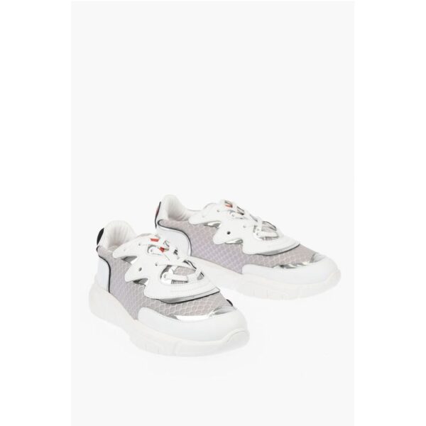 Moschino LOVE Leather and Fabric Sneakers RUNNING35 with Logoed Heart