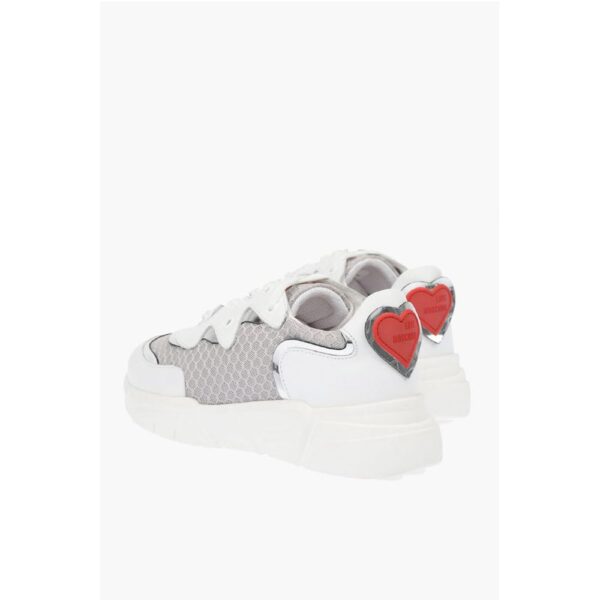 Moschino LOVE Leather and Fabric Sneakers RUNNING35 with Logoed Heart - Image 2