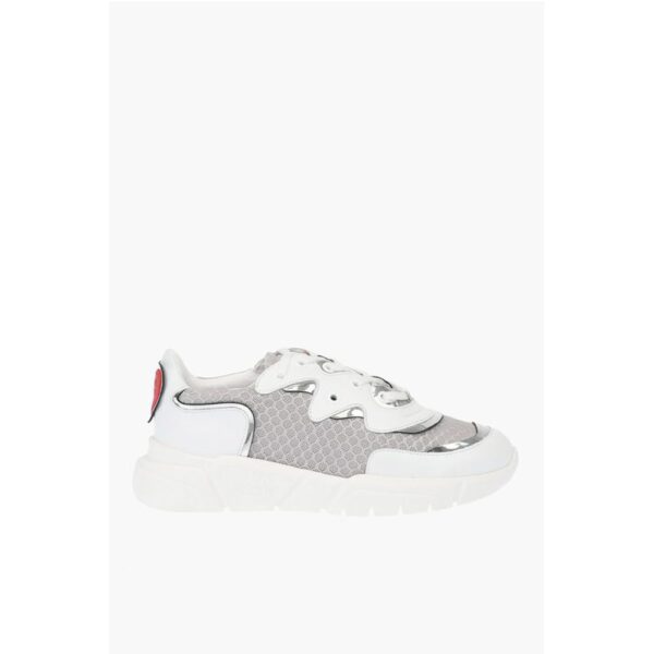 Moschino LOVE Leather and Fabric Sneakers RUNNING35 with Logoed Heart - Image 3