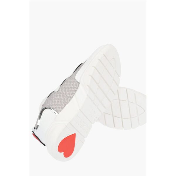 Moschino LOVE Leather and Fabric Sneakers RUNNING35 with Logoed Heart - Image 5