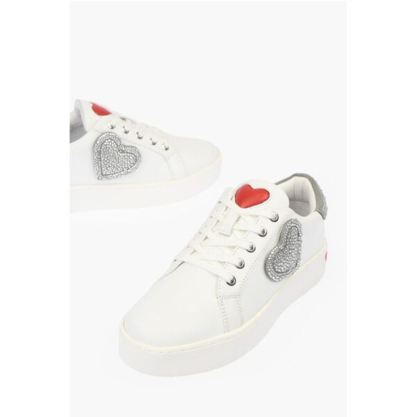 Moschino LOVE Low Top Leather Sneakers with Rhinestoned Details