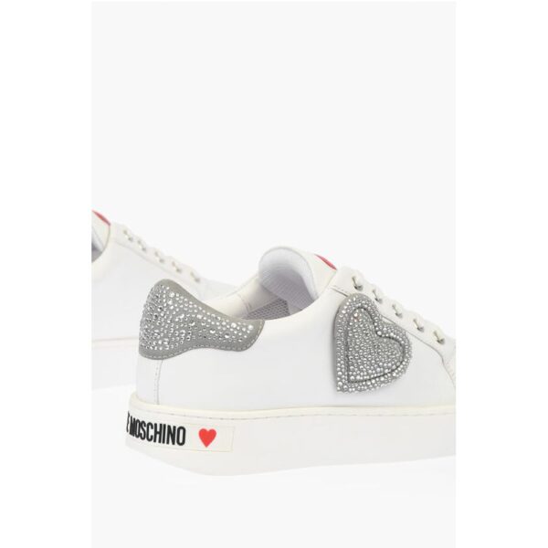 Moschino LOVE Low Top Leather Sneakers with Rhinestoned Details - Image 2