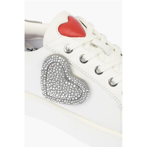 Moschino LOVE Low Top Leather Sneakers with Rhinestoned Details - Image 4