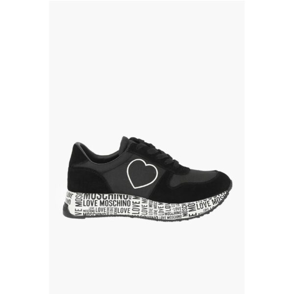 Moschino LOVE suede leather and fabric sneakers with logoed sole - Image 3