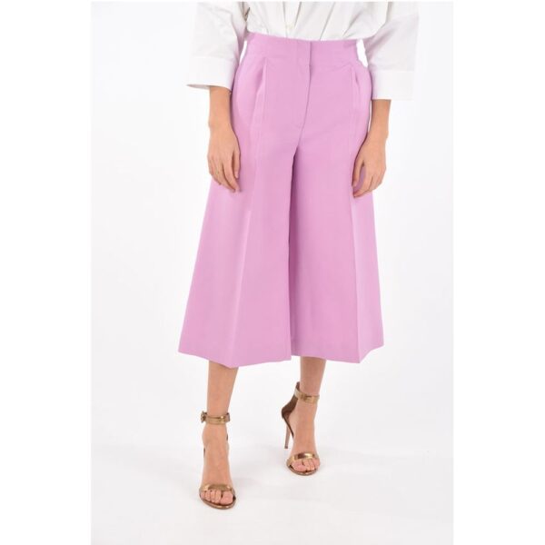 Super Blond Single-pleated Wool and Silk Flared Gaucho Pants