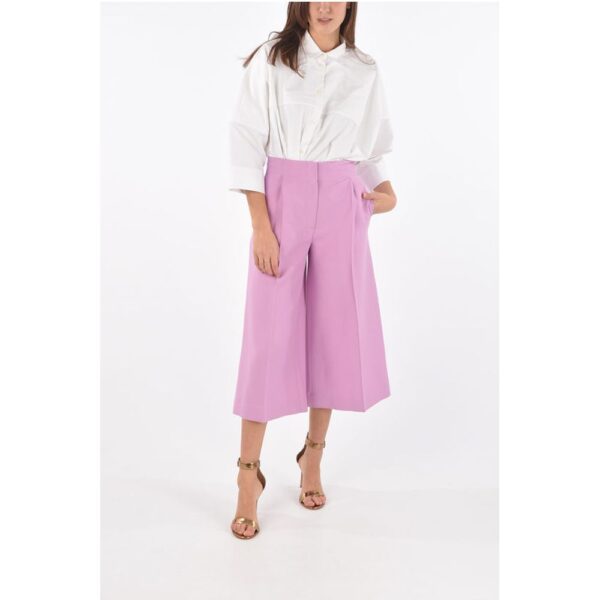Super Blond Single-pleated Wool and Silk Flared Gaucho Pants - Image 4