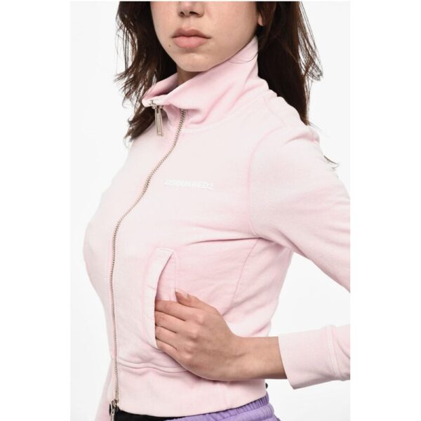 Dsquared² Brushed Cotton Cropped Zipped Sweatshirt - Image 3