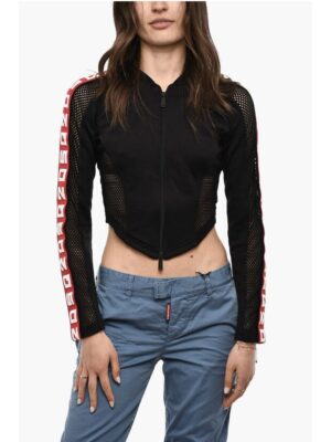 Dsquared² Cropped Zipped Sweatshirt With Mesh Details And Logoed Bands