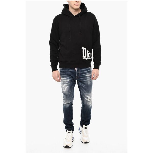 Dsquared² Cotton Hoodie with Gothic Print Logo - Image 4