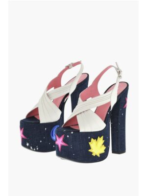 Dsquared² Leather EVENING Denim Lined Sandals With Patches Heel 17 cm