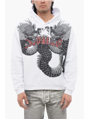 Dsquared² Brushed Cotton Hoodie With Dragons Priint