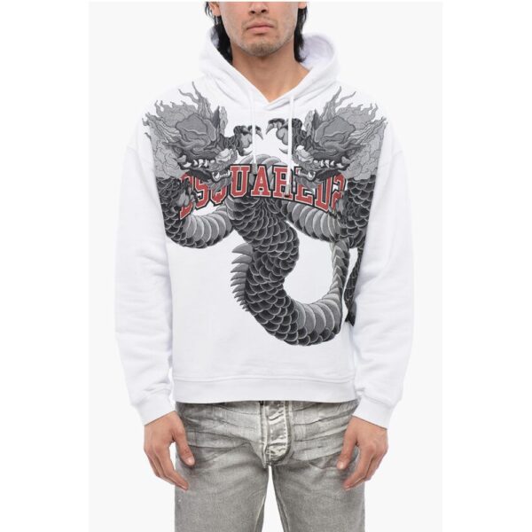 Dsquared² Brushed Cotton Hoodie With Dragons Priint