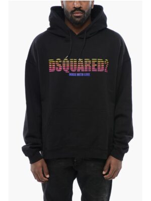Dsquared² Loose Fit Brushed Cotton Printed Hoodie