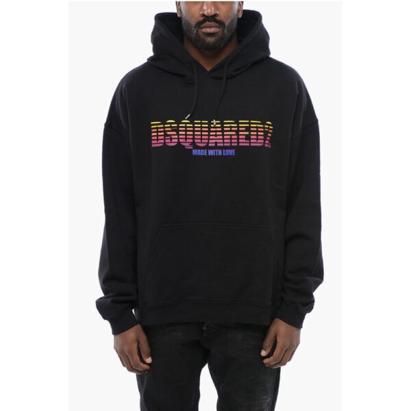 Dsquared² Loose Fit Brushed Cotton Printed Hoodie
