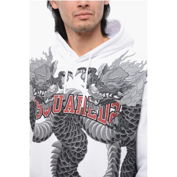 Dsquared² Brushed Cotton Hoodie With Dragons Priint - Image 3