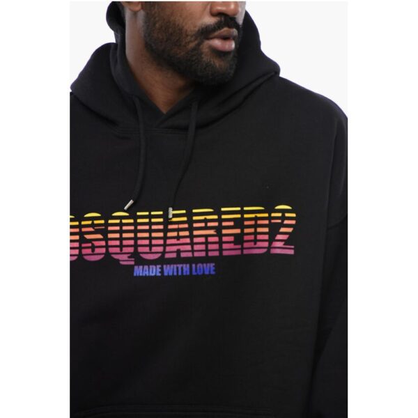 Dsquared² Loose Fit Brushed Cotton Printed Hoodie - Image 3