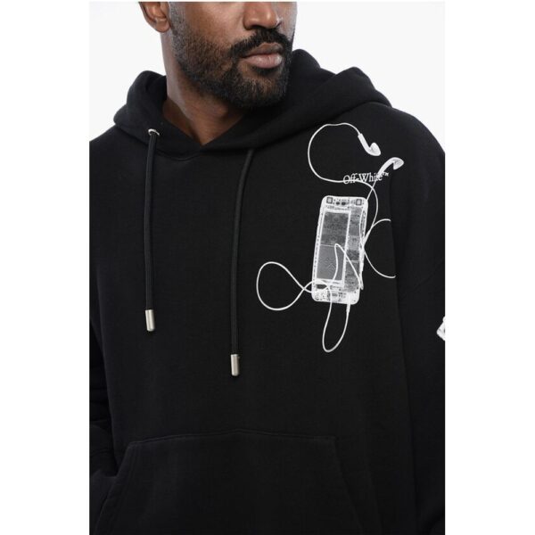 Off-White Printed Hoodie with Patch Pocket - Image 3