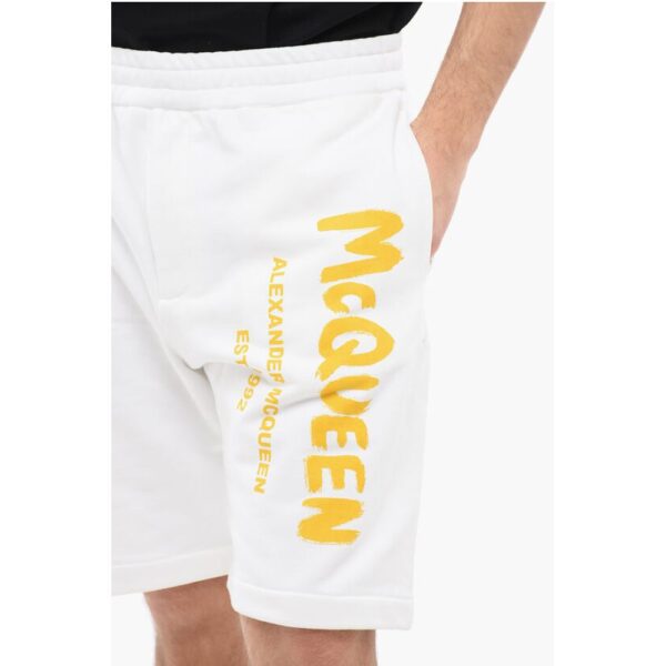 Alexander McQueen Brushed Cotton Shorts with Printed Logo - Image 3