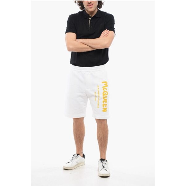 Alexander McQueen Brushed Cotton Shorts with Printed Logo - Image 4