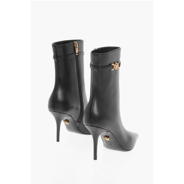 Versace Leather Booties with Logoed Strap and Stiletto Heel 9cm - Image 2