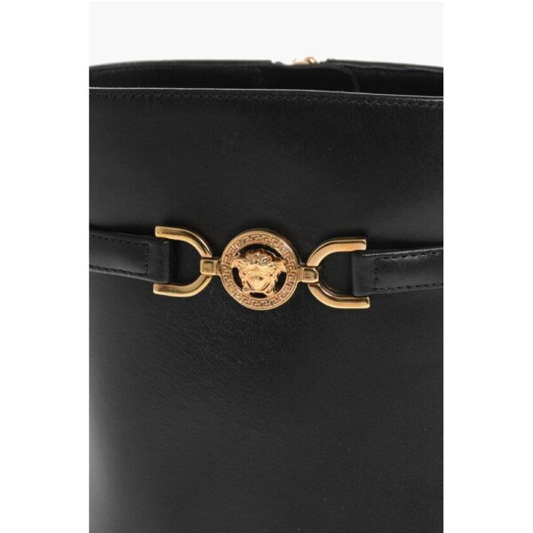 Versace Leather Booties with Logoed Strap and Stiletto Heel 9cm - Image 4