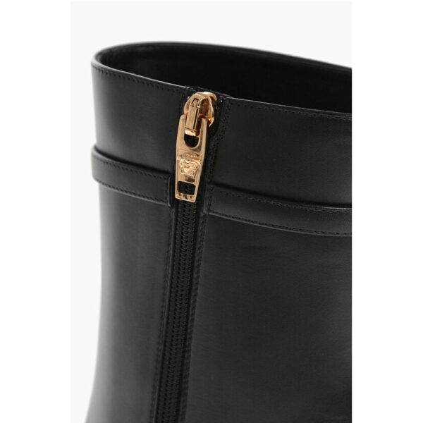 Versace Leather Booties with Logoed Strap and Stiletto Heel 9cm - Image 5